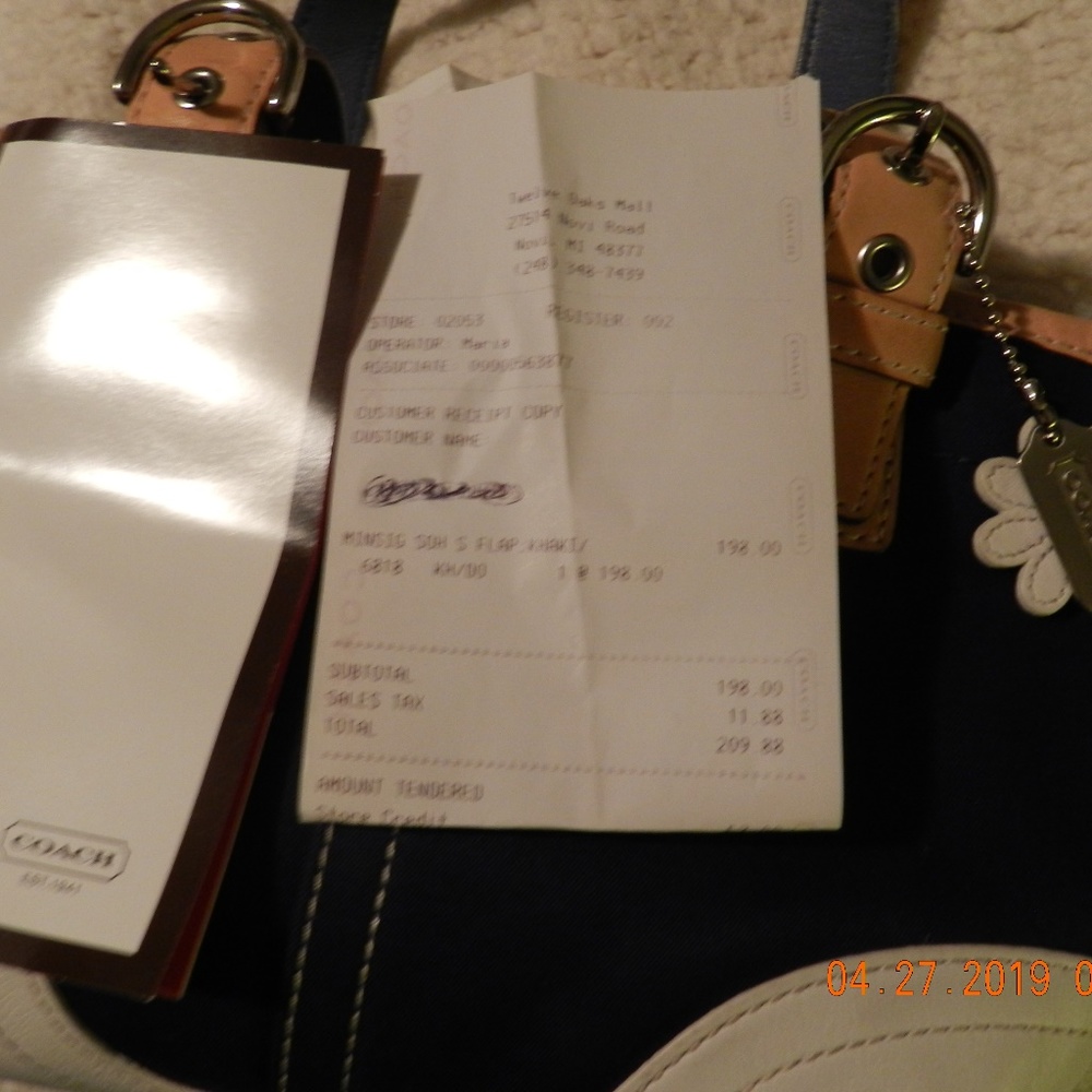 Coach Navy/Tan/White Short Handle Purse - Picture 5 of 5